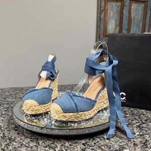 INC International Concepts Denim Blue Espadrilles wedge NEW 6.5